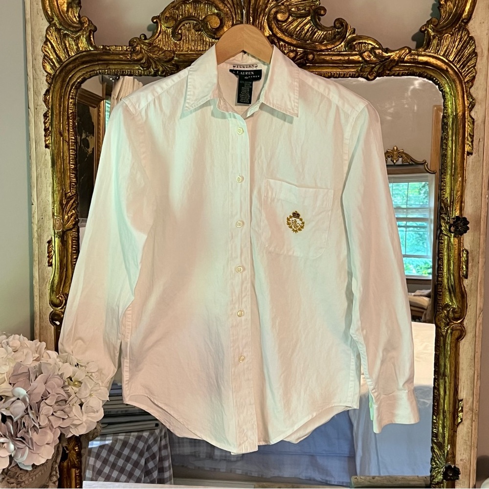 Lauren Ralph Lauren White Button Down Shirt Gold Crest 4P